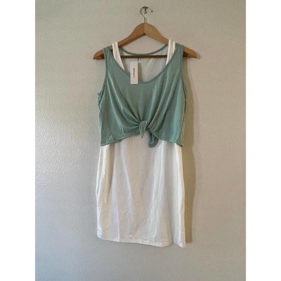 OC Order Plus Size M Double Layer Layered Tank Dress White Green Sleeveless NWT - Picture 2 of 7